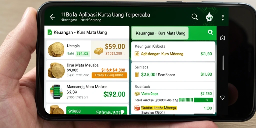 Antarmuka aplikasi 11BOLA yang menampilkan kurs mata uang terkini.