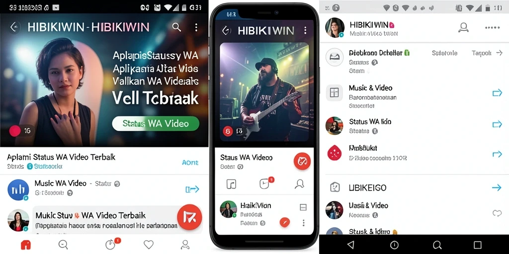 Antarmuka pengguna HIBIKIWIN dengan berbagai pilihan video Status WA.