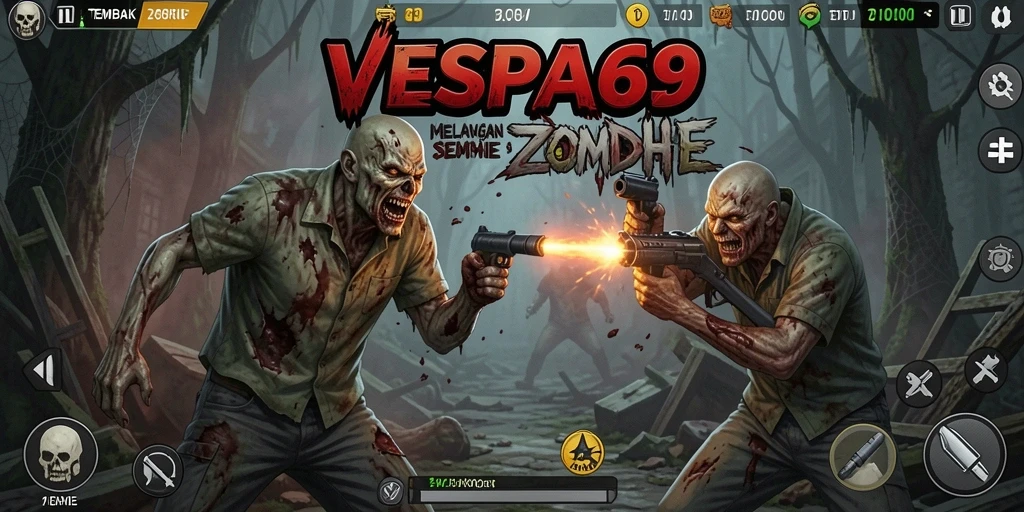 Tampilan antarmuka seru saat melawan zombie.